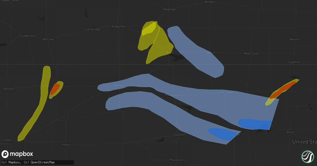 Hail map in Cawker City, KS on May 9, 2023