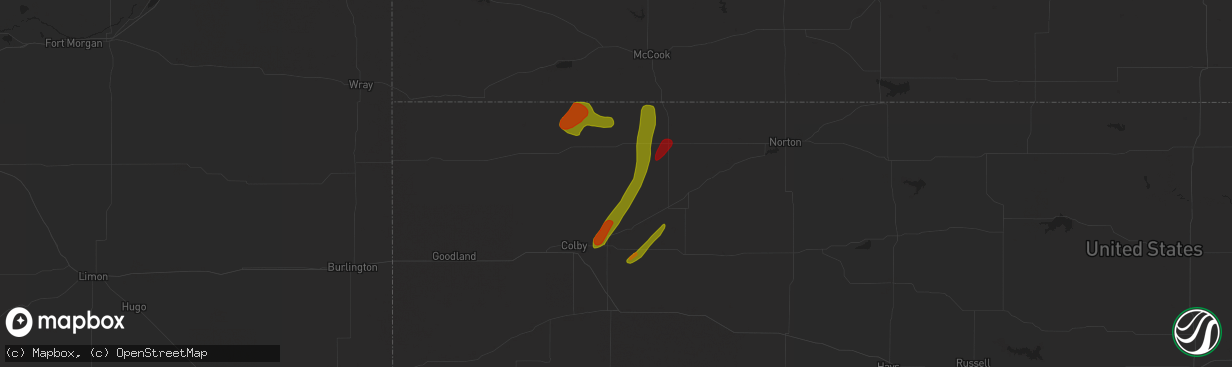 Hail map in Colby, KS on May 9, 2023