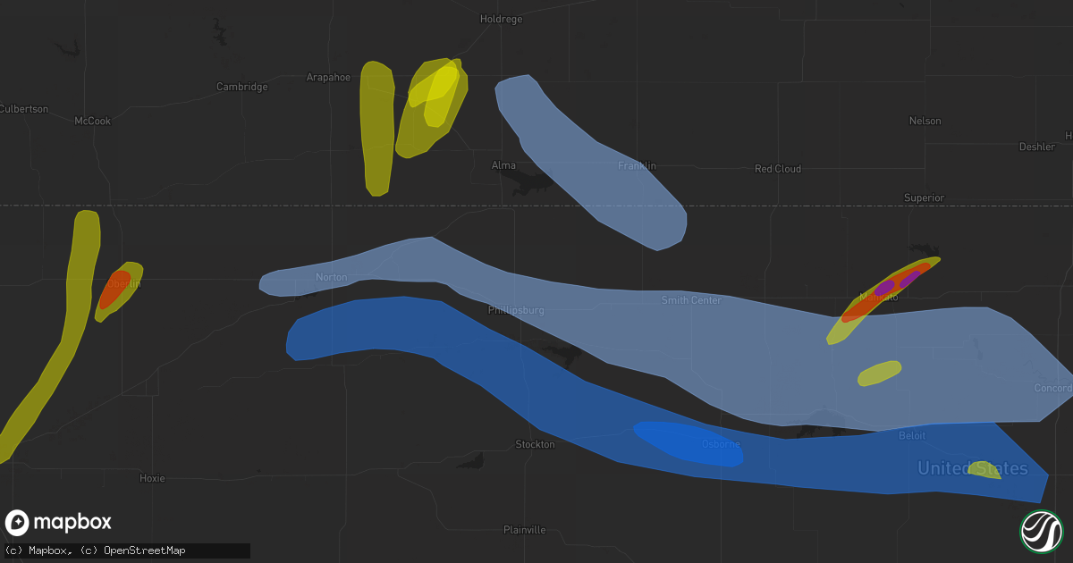 Hail map in Downs, KS on May 9, 2023
