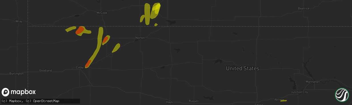 Hail map in Dresden, KS on May 9, 2023