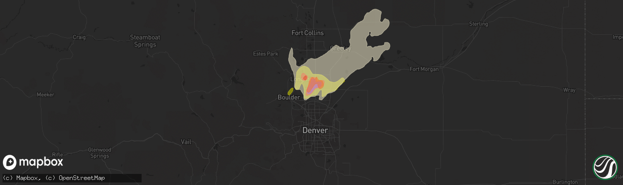 Hail map in Erie, CO on May 9, 2023