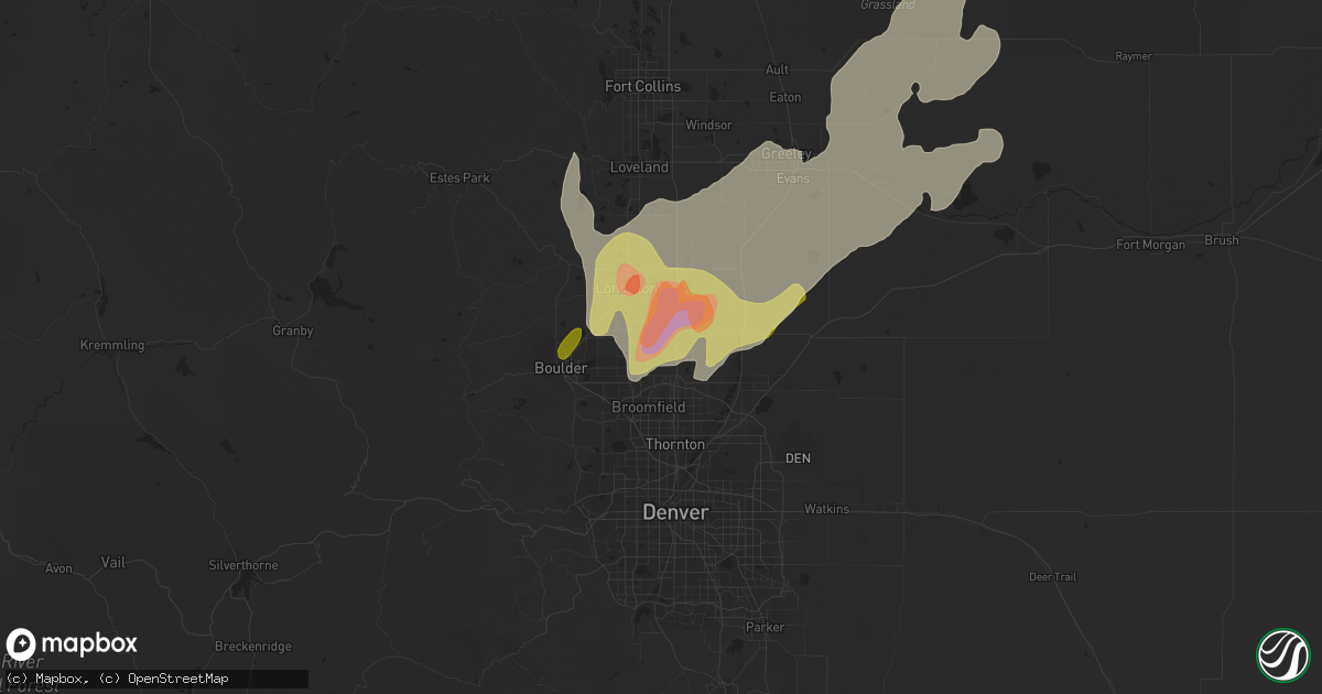 Hail map in Erie, CO on May 9, 2023