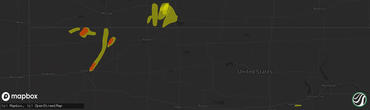 Hail map in Gem, KS on May 9, 2023