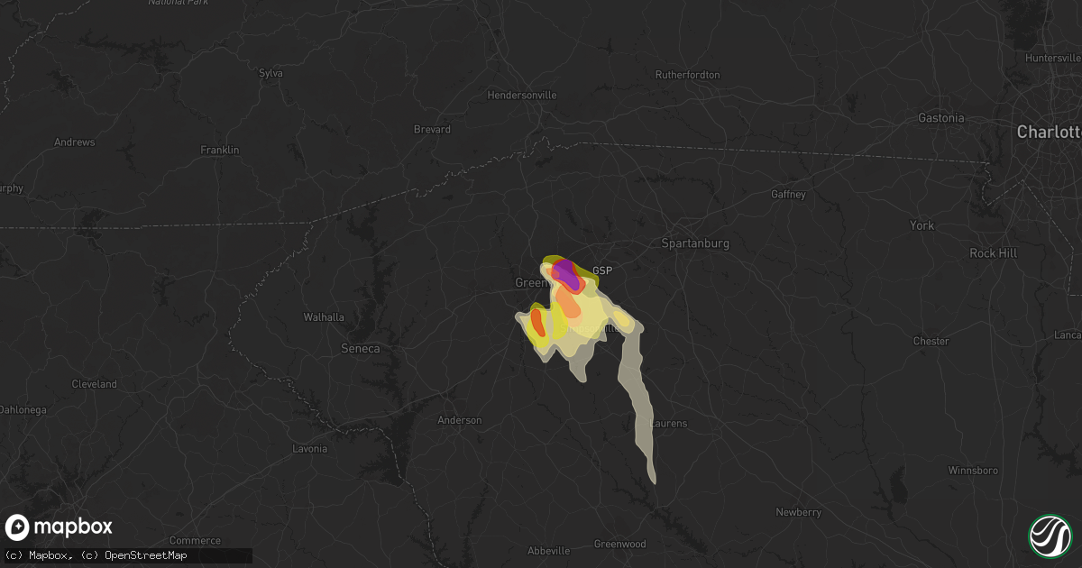 Hail map in Greenville, SC on May 9, 2023