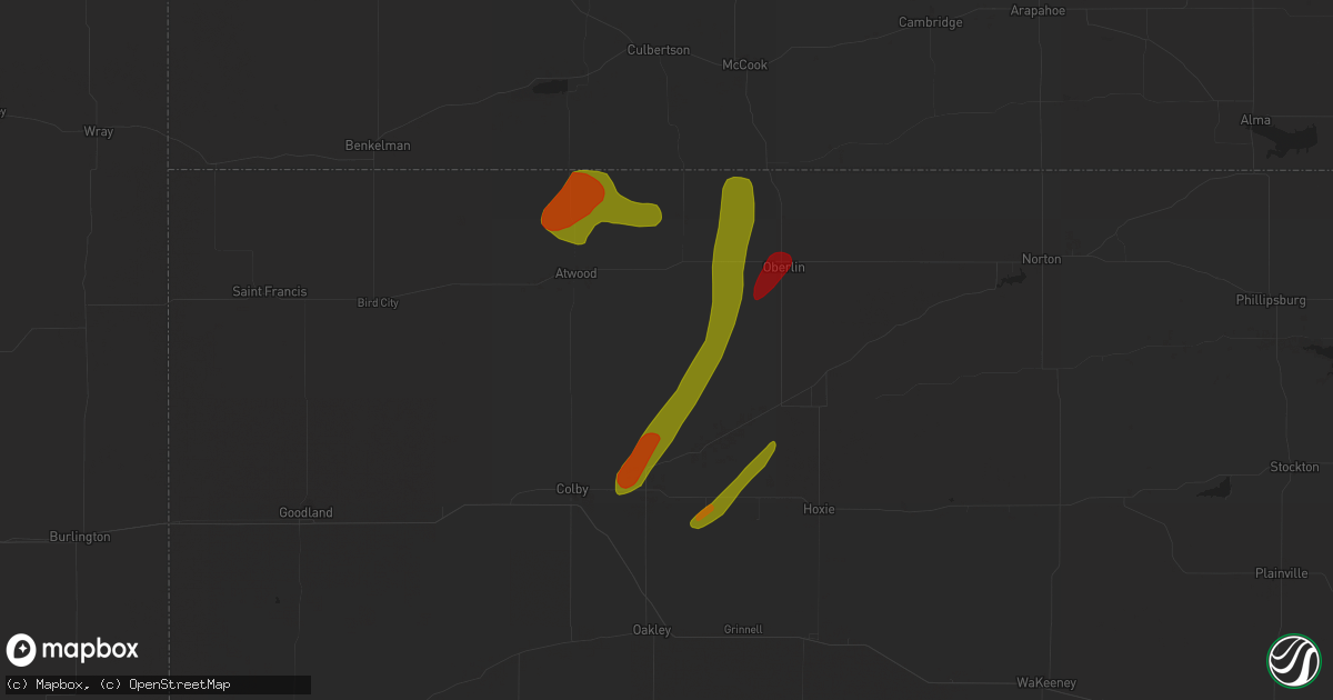 Hail map in Hoxie, KS on May 9, 2023