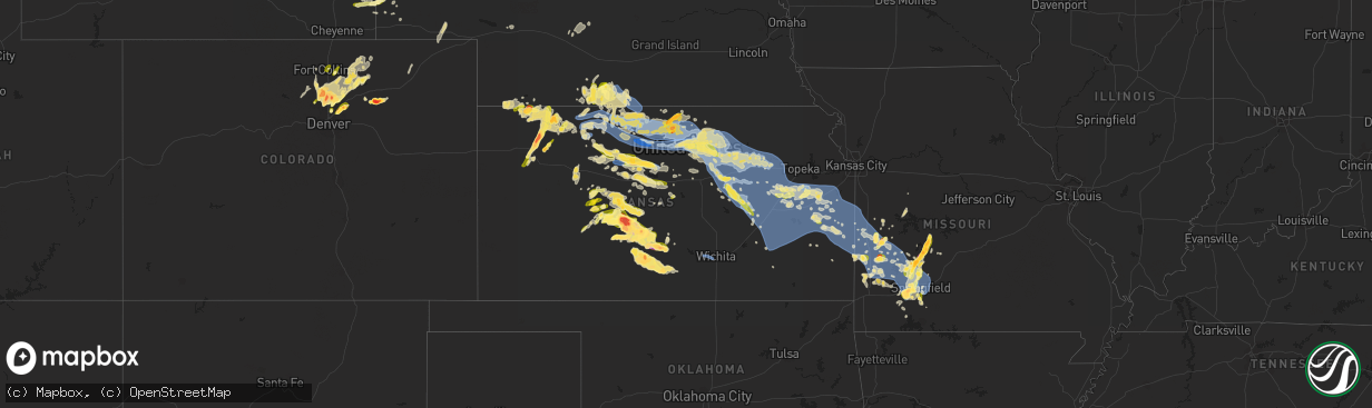 Hail map in Kansas on May 9, 2023