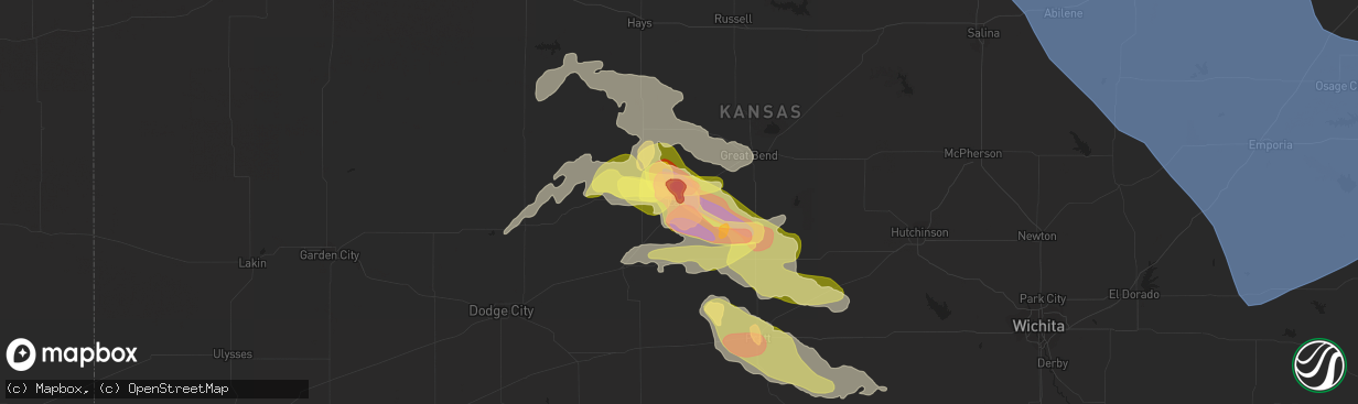 Hail map in Larned, KS on May 9, 2023