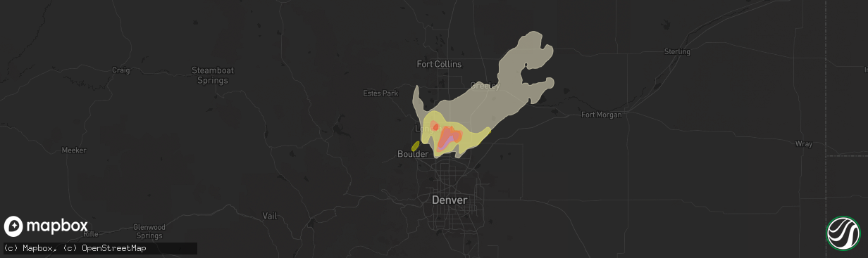 Hail map in Longmont, CO on May 9, 2023