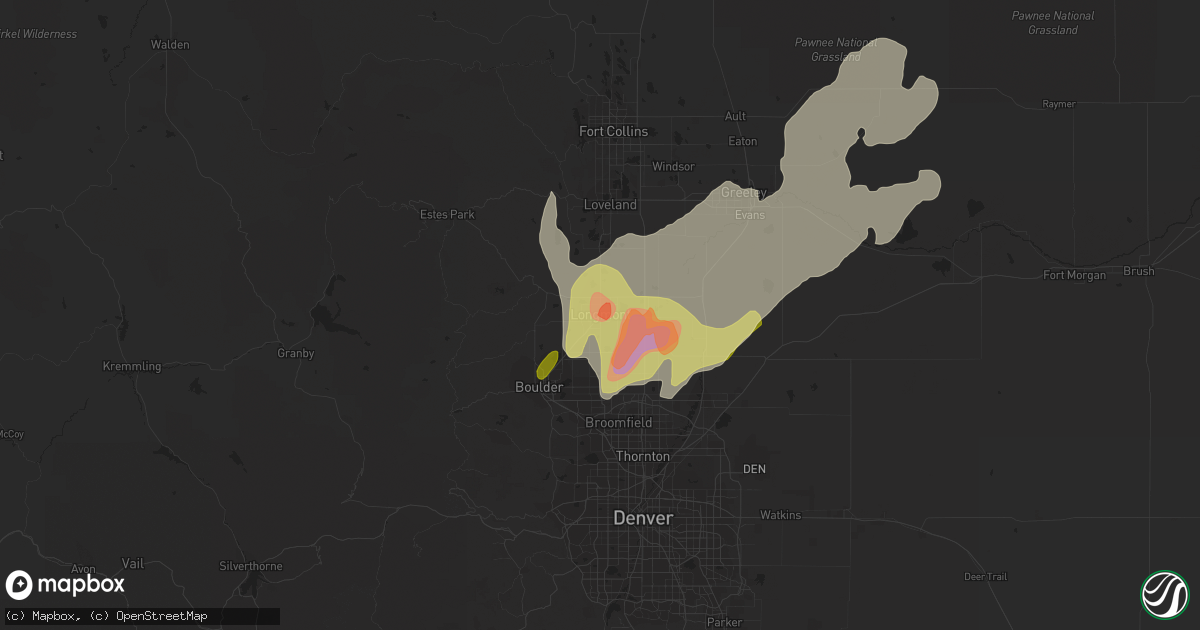 Hail map in Longmont, CO on May 9, 2023
