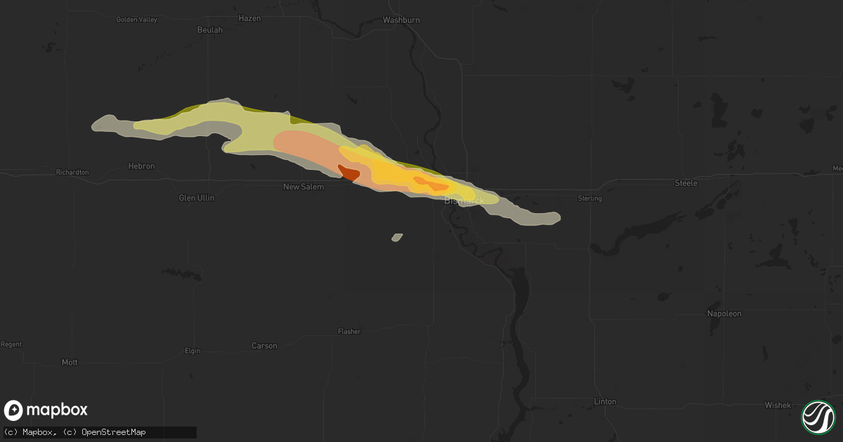 Hail map in Mandan, ND on May 9, 2023