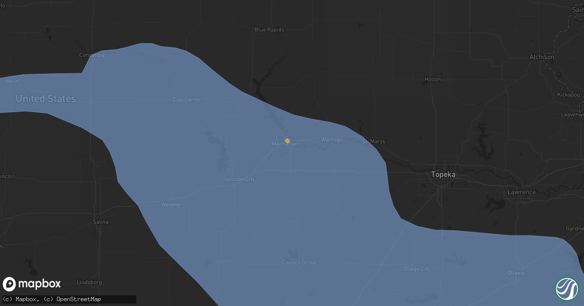 Hail map in Manhattan, KS on May 9, 2023