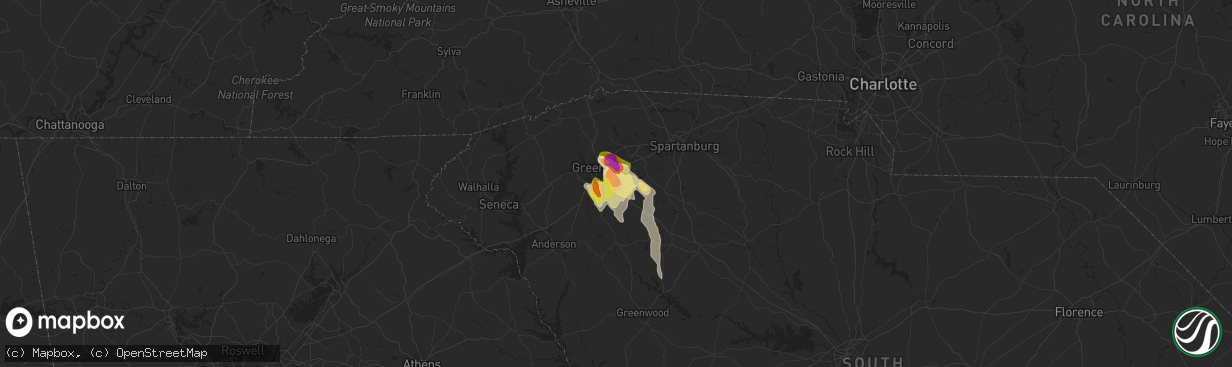 Hail map in Mauldin, SC on May 9, 2023