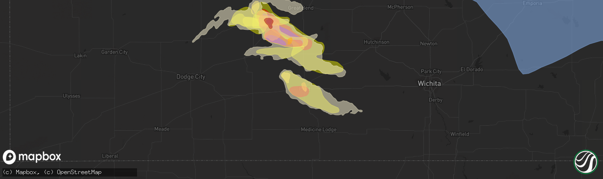 Hail map in Pratt, KS on May 9, 2023