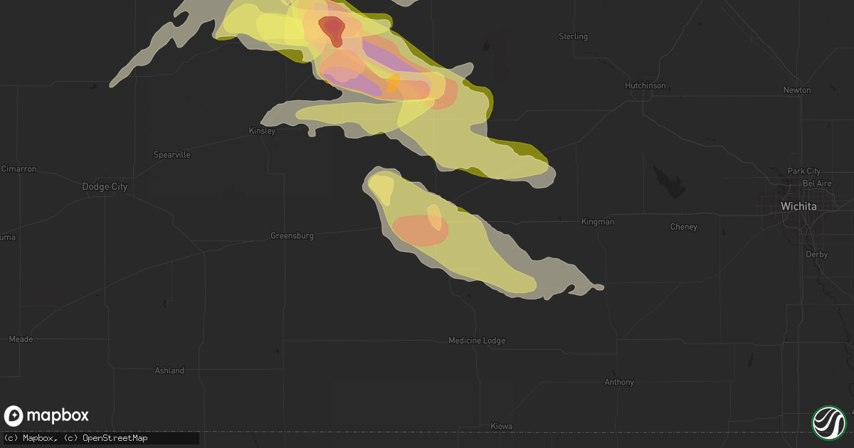 Hail map in Pratt, KS on May 9, 2023