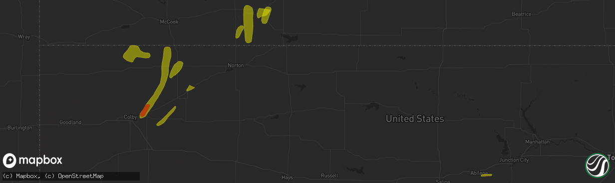 Hail map in Selden, KS on May 9, 2023