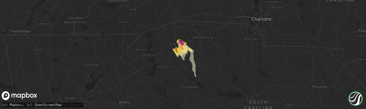 Hail map in Simpsonville, SC on May 9, 2023