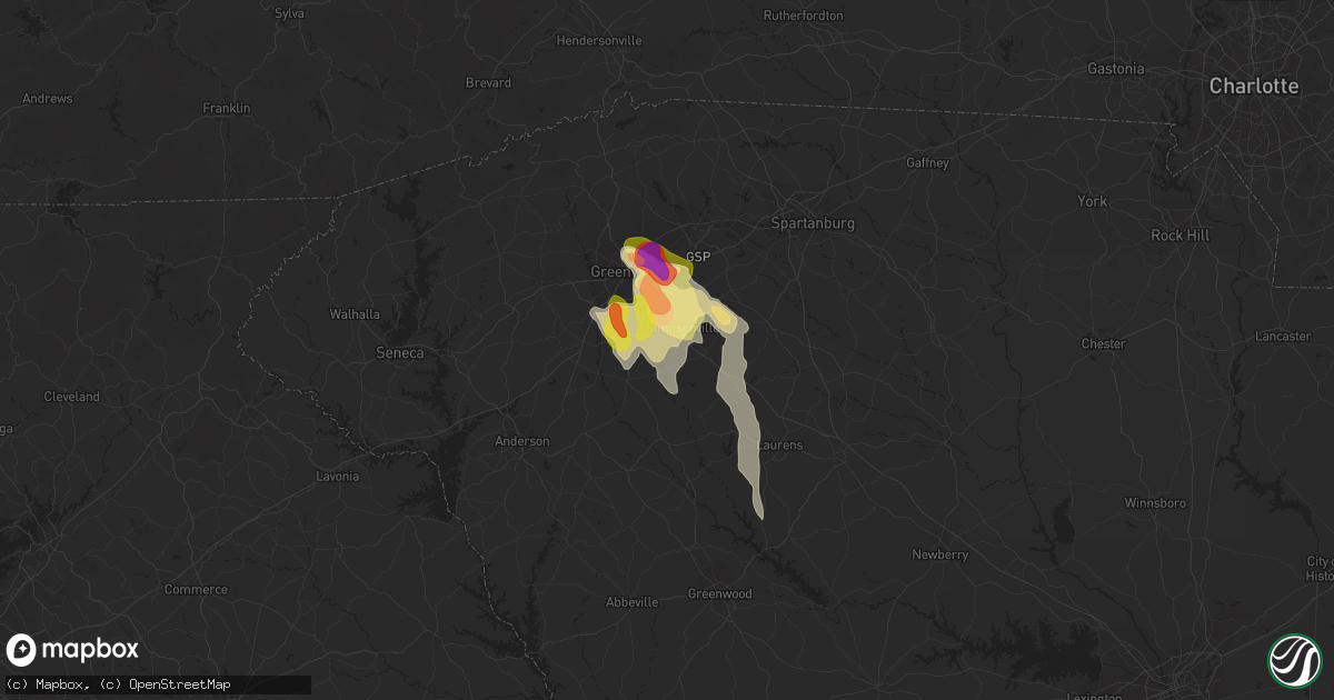 Hail map in Simpsonville, SC on May 9, 2023