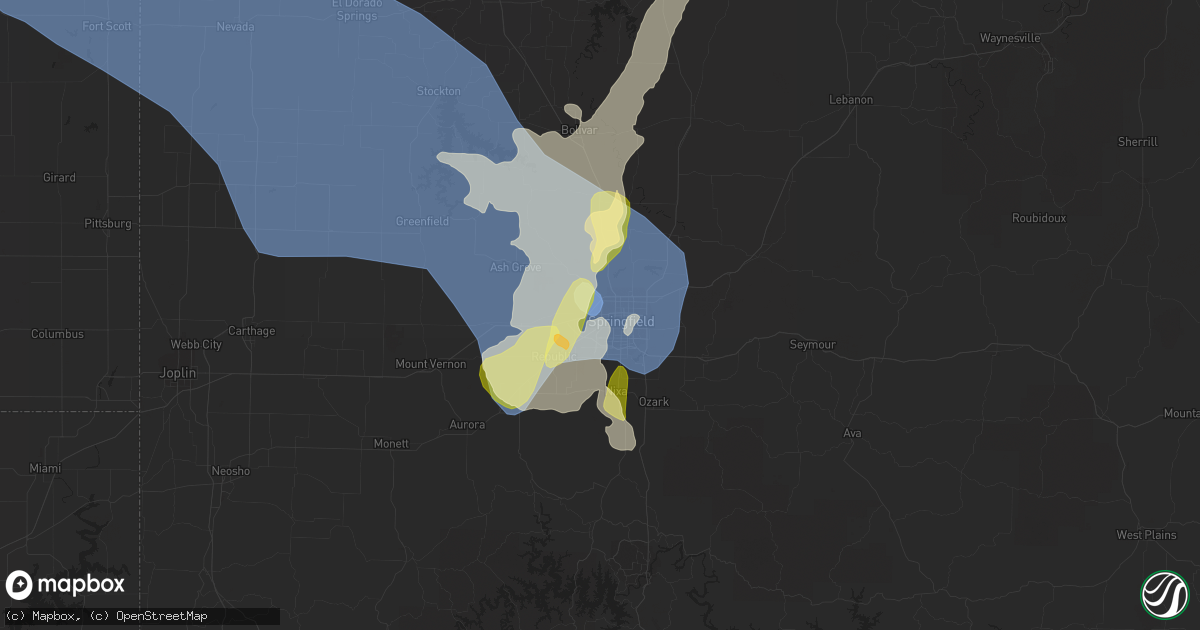 Hail map in Springfield, MO on May 9, 2023