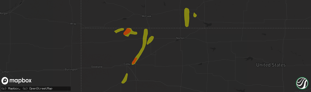 Hail map in Winona, KS on May 9, 2023
