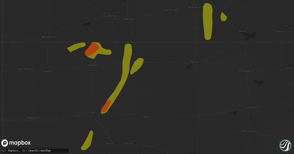 Hail map in Winona, KS on May 9, 2023