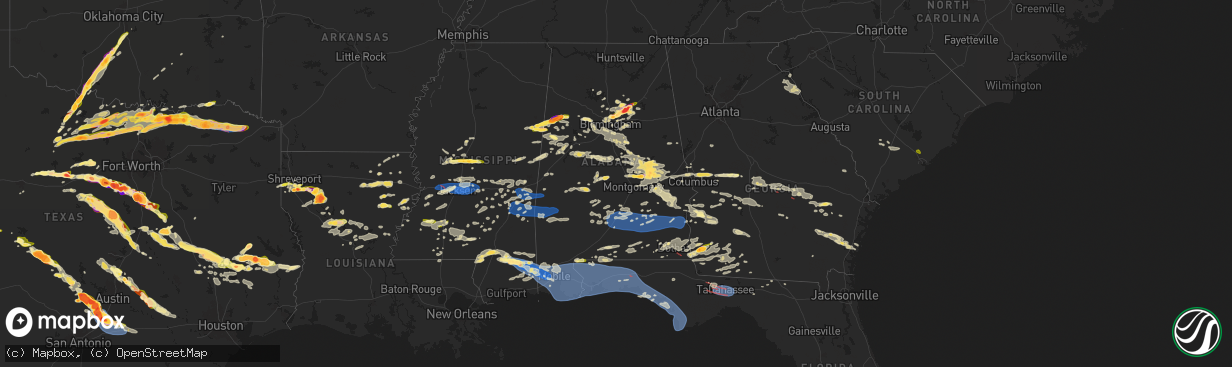 Hail map in Alabama on May 9, 2024