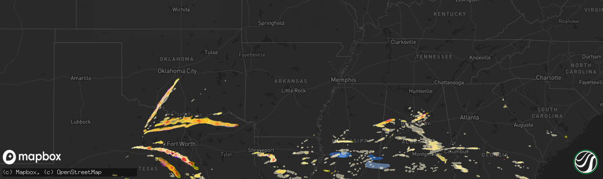 Hail map in Arkansas on May 9, 2024