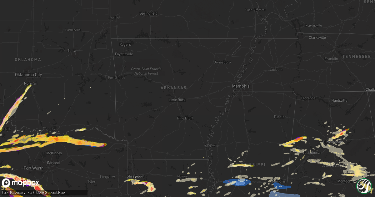 Hail map in Arkansas on May 9, 2024