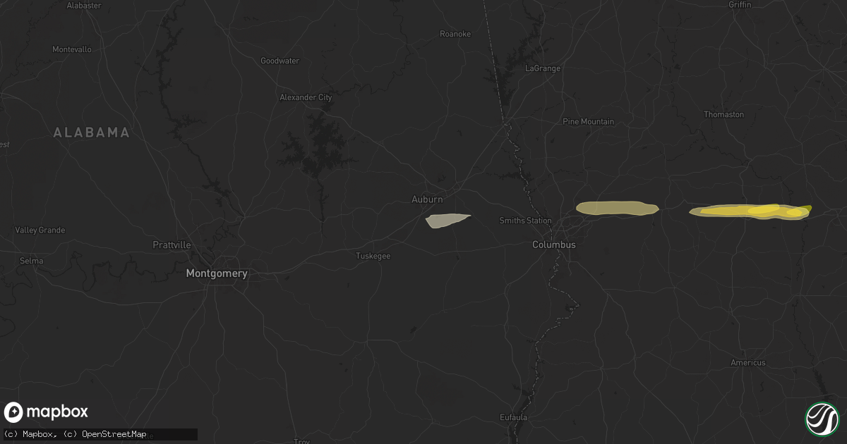 Hail map in Auburn, AL on May 9, 2024