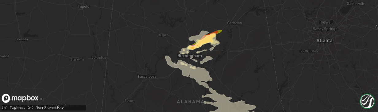 Hail map in Birmingham, AL on May 9, 2024