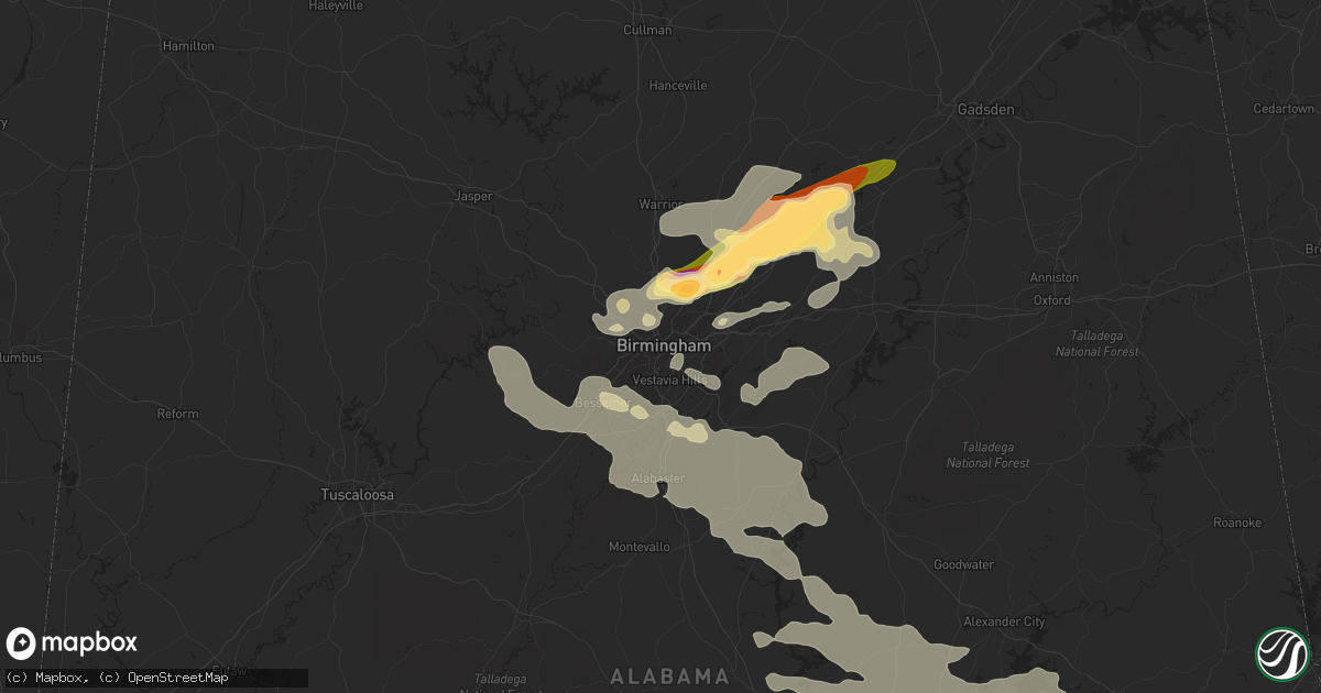 Hail map in Birmingham, AL on May 9, 2024