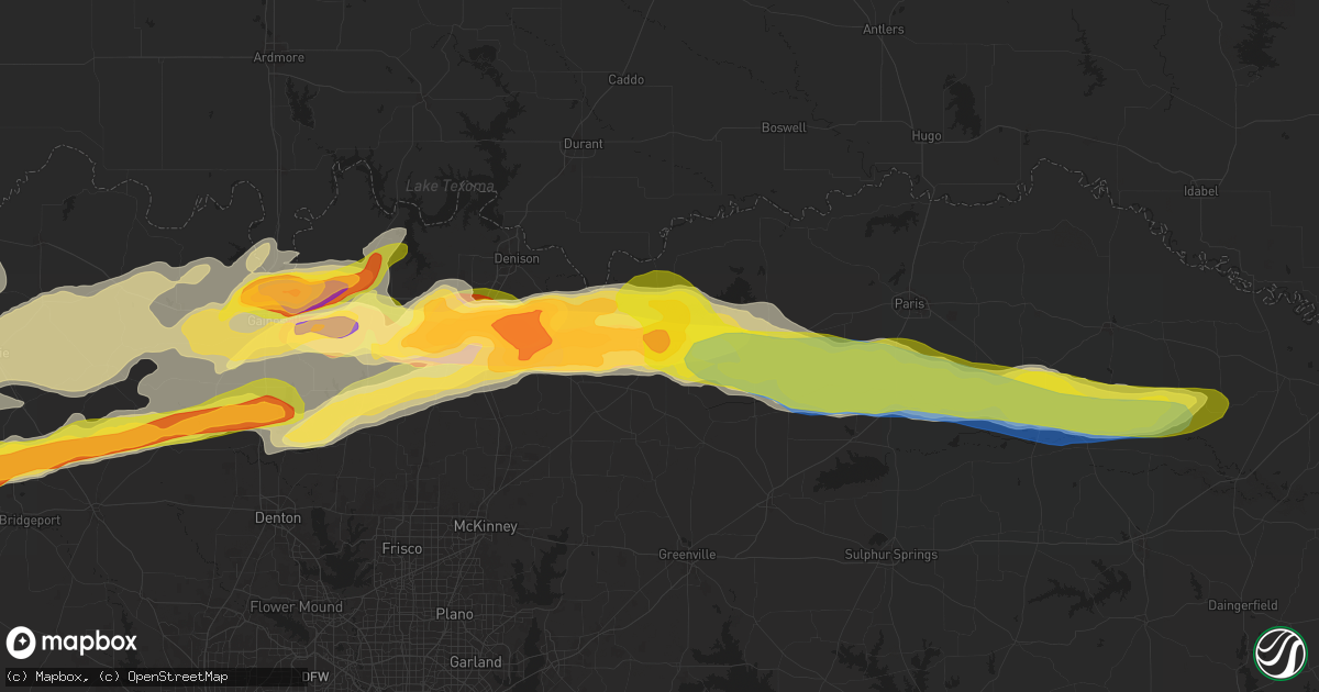 Hail map in Bonham, TX on May 9, 2024