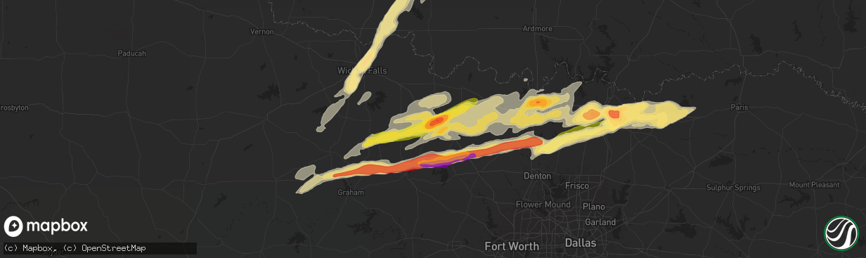 Hail map in Bowie, TX on May 9, 2024