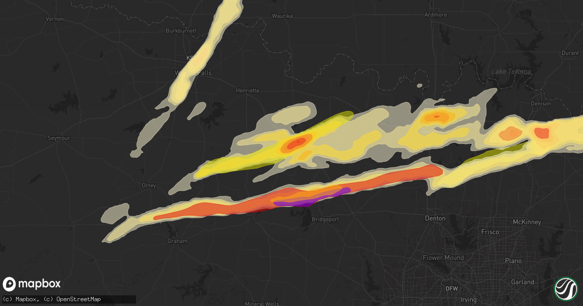 Hail map in Bowie, TX on May 9, 2024