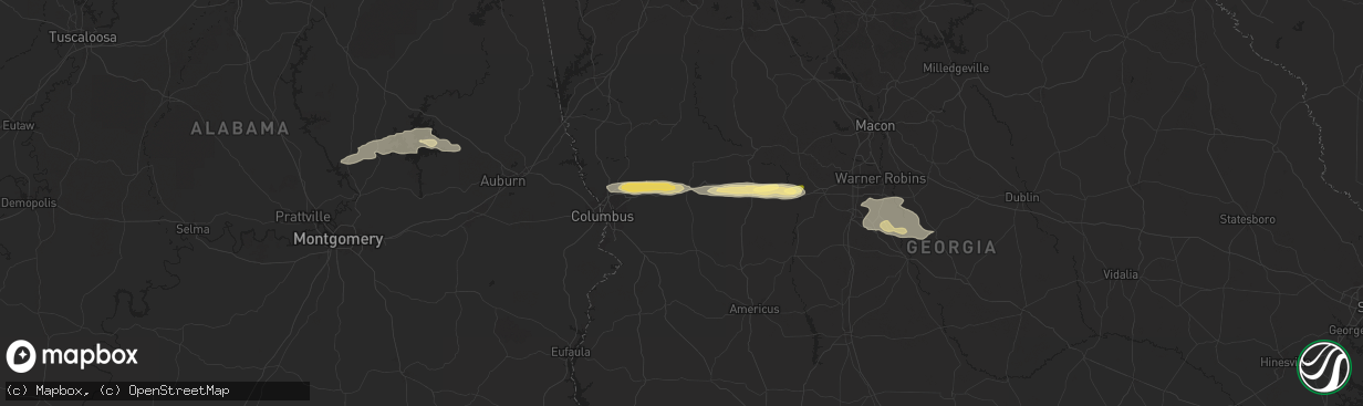 Hail map in Box Springs, GA on May 9, 2024