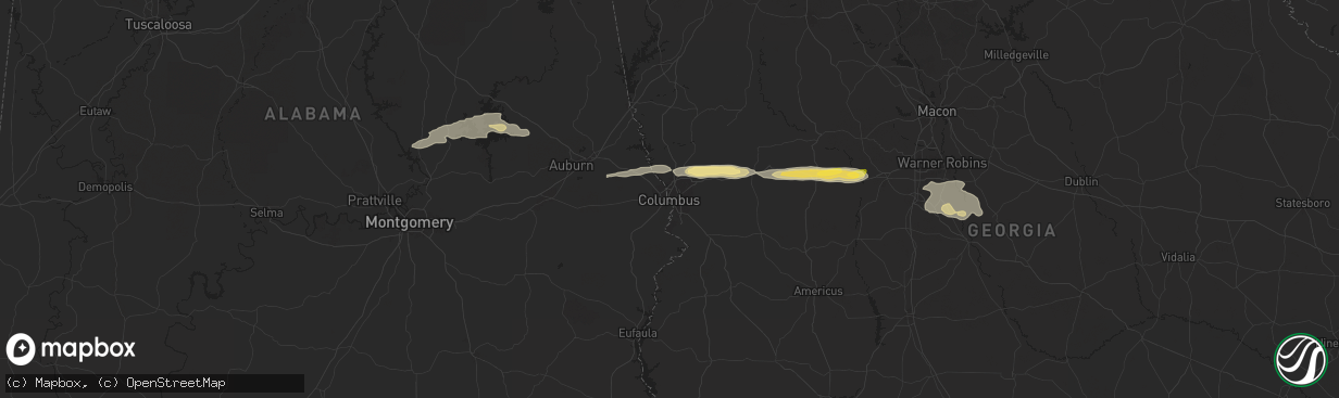 Hail map in Columbus, GA on May 9, 2024