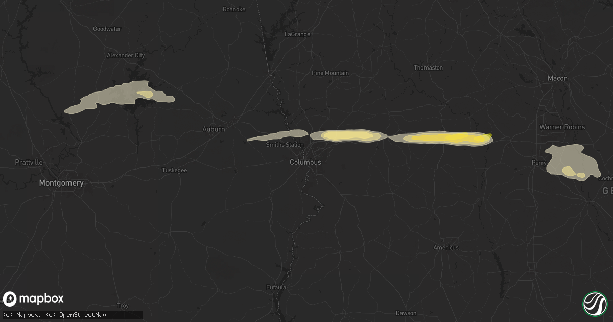 Hail map in Columbus, GA on May 9, 2024