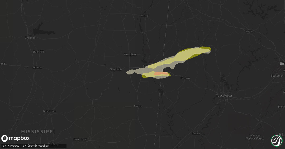 Hail map in Columbus, MS on May 9, 2024