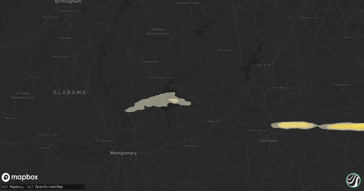 Hail map in Dadeville, AL on May 9, 2024