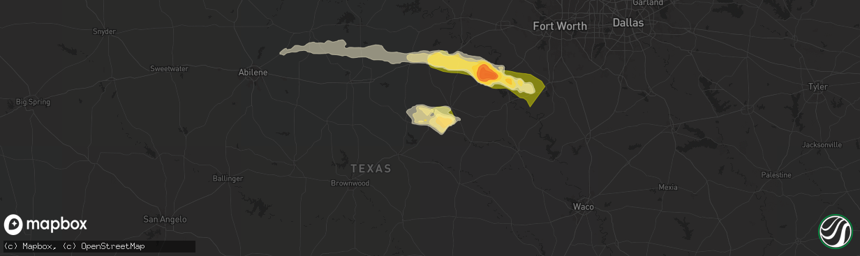 Hail map in Dublin, TX on May 9, 2024