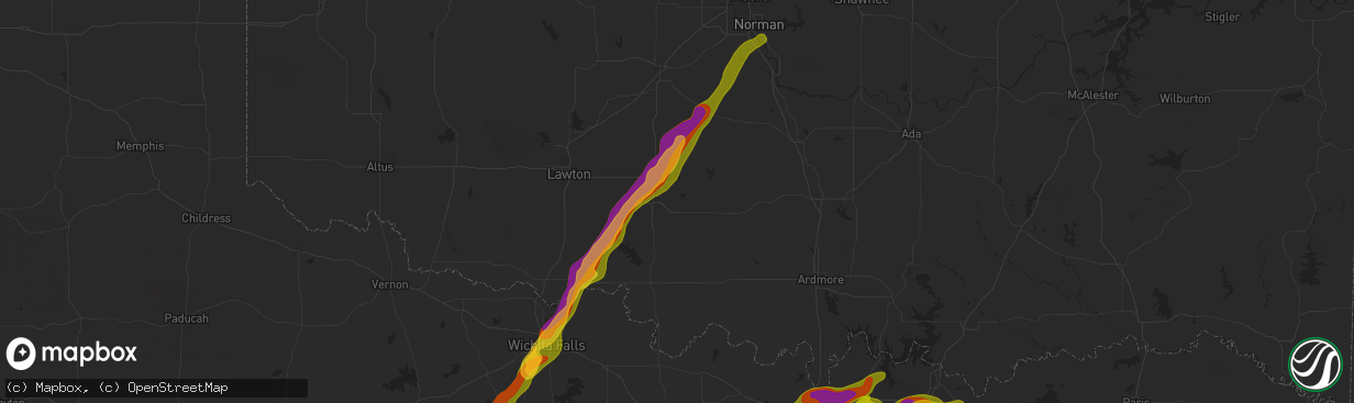 Hail map in Duncan, OK on May 9, 2024