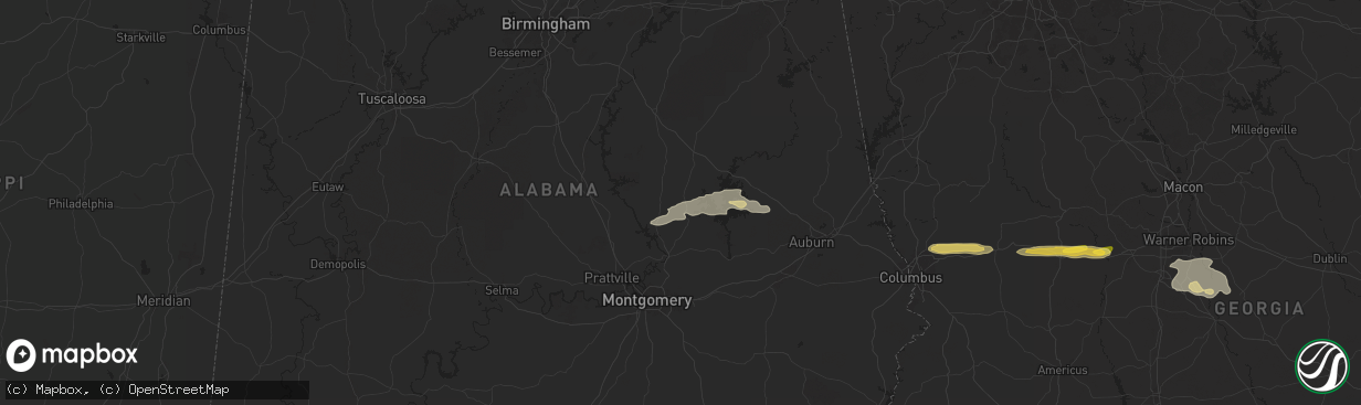 Hail map in Equality, AL on May 9, 2024
