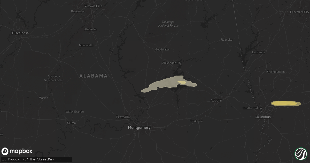 Hail map in Equality, AL on May 9, 2024