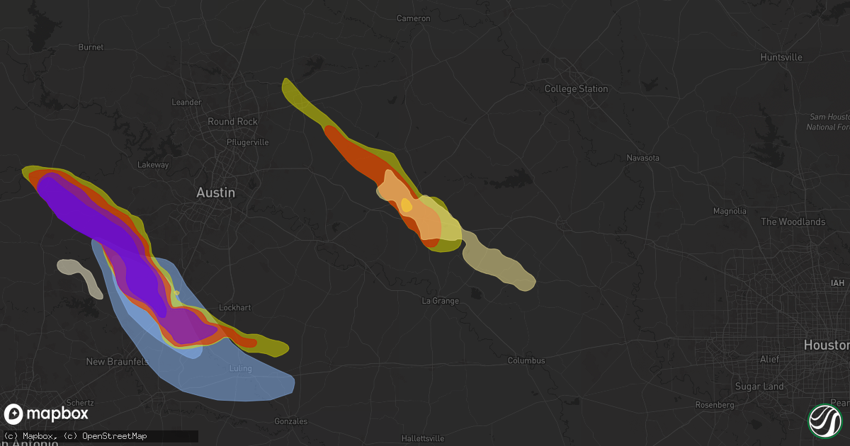 Hail map in Giddings, TX on May 9, 2024