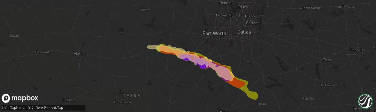 Hail map in Granbury, TX on May 9, 2024