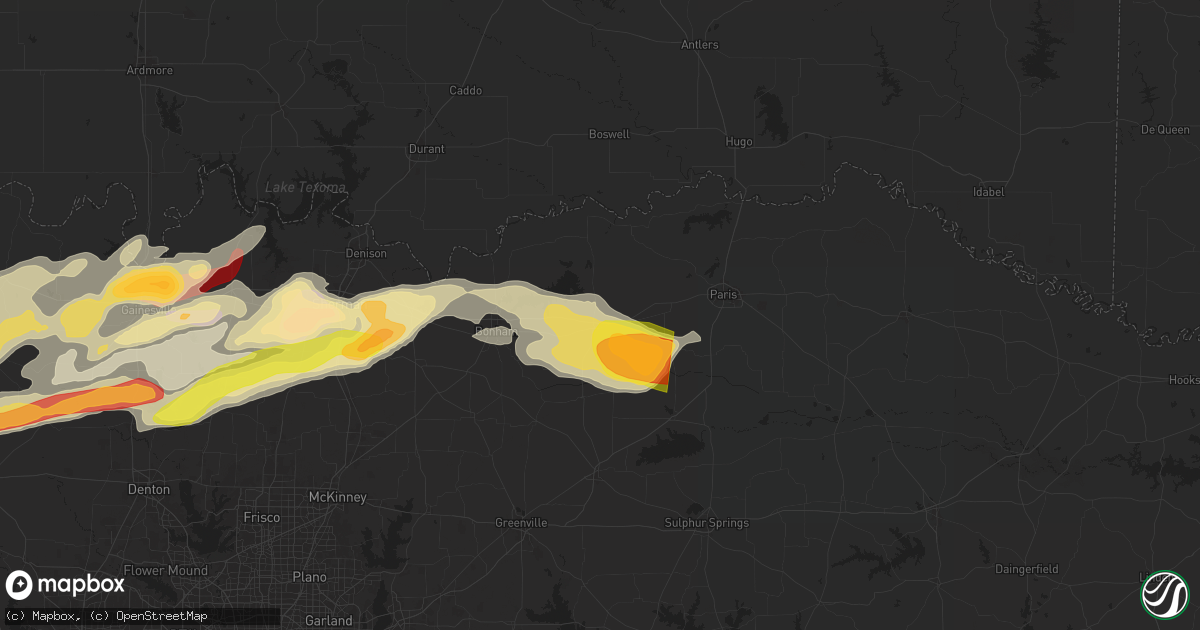 Hail map in Honey Grove, TX on May 9, 2024