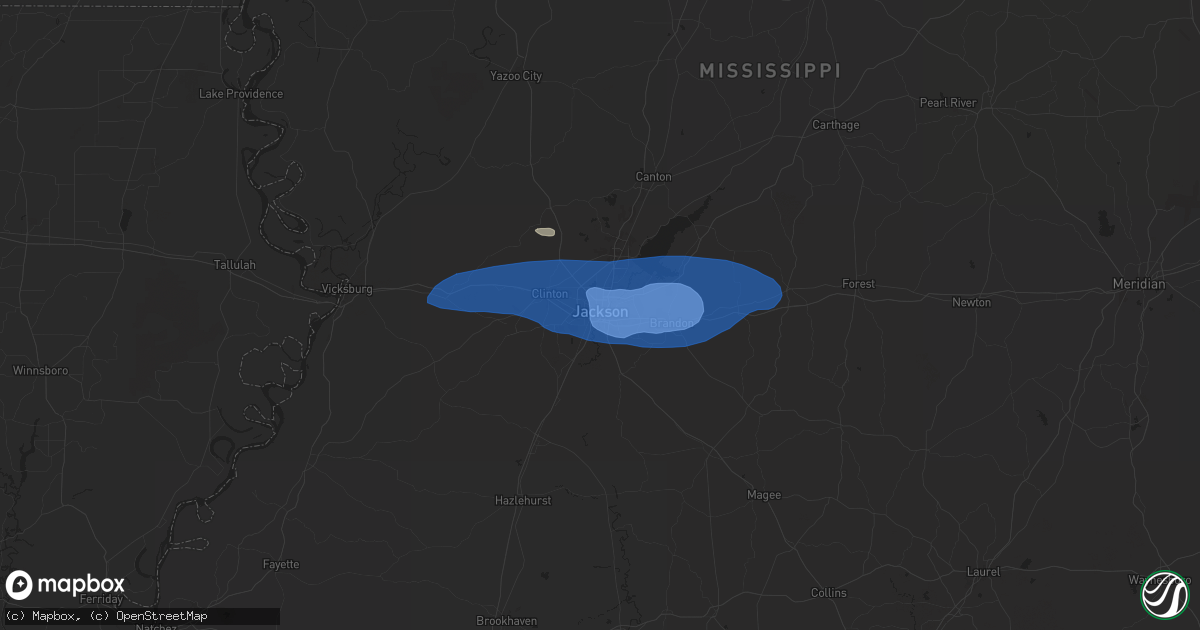 Hail map in Jackson, MS on May 9, 2024
