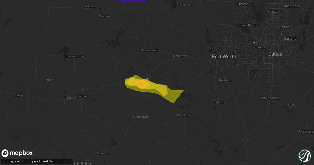 Hail map in Lipan, TX on May 9, 2024