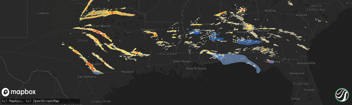 Hail map in Louisiana on May 9, 2024