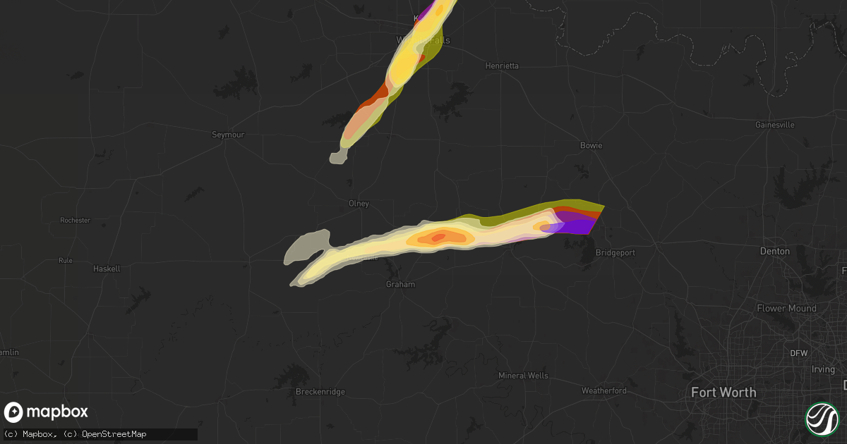 Hail map in Loving, TX on May 9, 2024