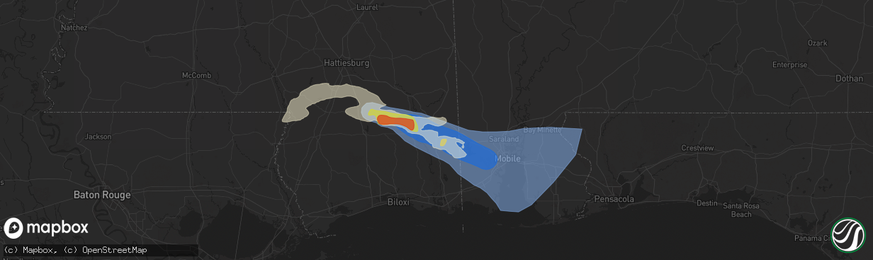 Hail map in Lucedale, MS on May 9, 2024